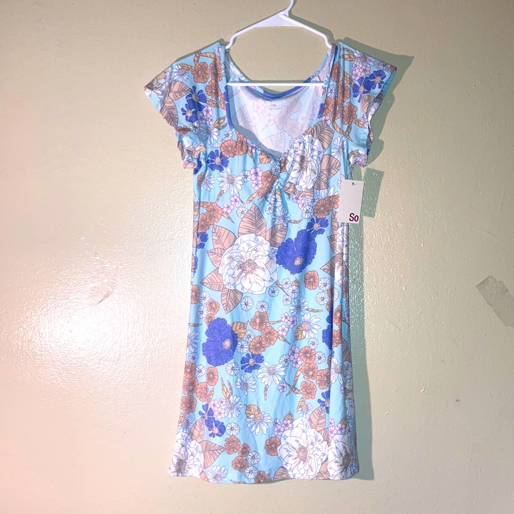 NWT SO Floral Print Swift Dress Size XS Sky Blue